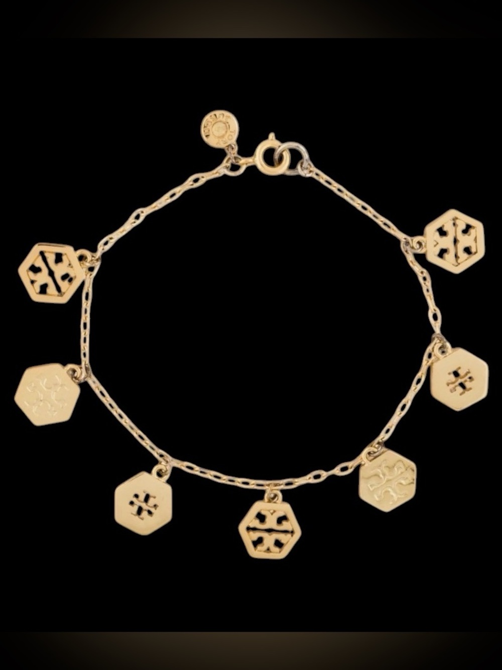 New Authentic Tory Burch Gold Hexagon Logo Charm 7” Bracelet MSRP $148